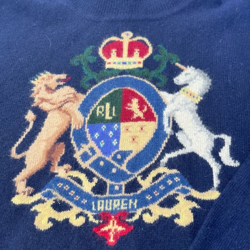 Vintage Ralph Lauren Crest Turtleneck Wool Cashmere Angora Sweater Gray pm - Picture 3 of 5